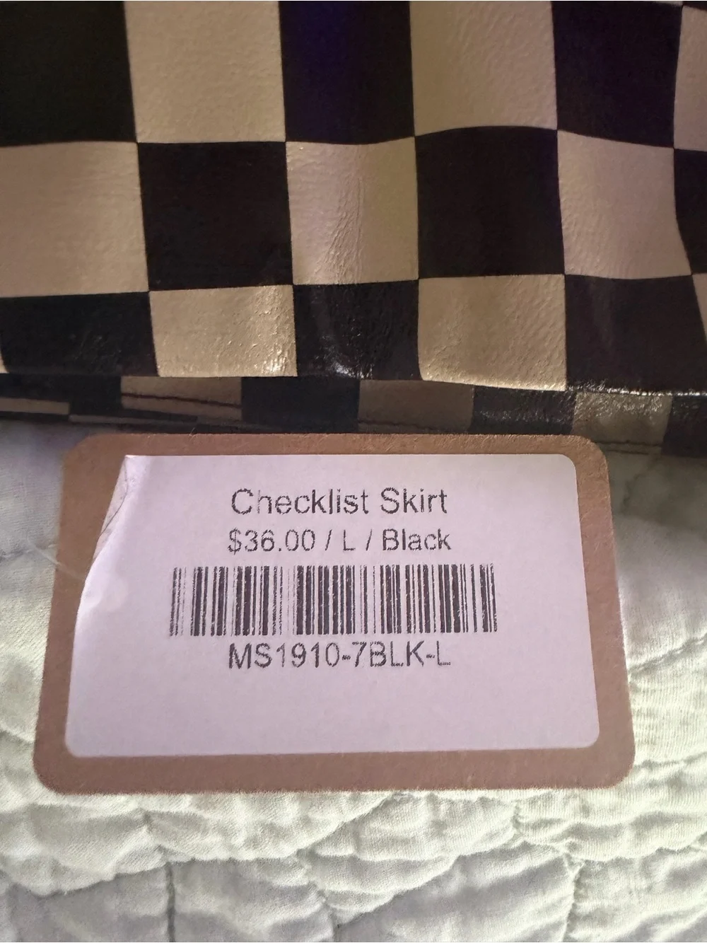 Vestique Checkerboard Vegan Leather Mini Skirt in Black and Tan. Sz Large NWT